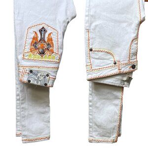 RAW BLUE White Skinny Jeans Size 11/12 Juniors Embroidered Denim Y2K Biker